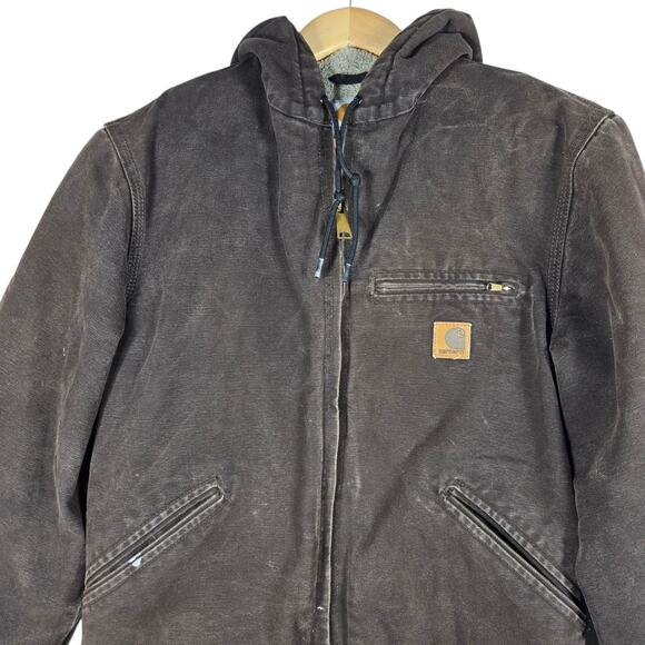 Carhartt Sandstone Sierra Jacket Mens Small Dark Brown Sherpa Hooded Utility - Picture 2 of 13